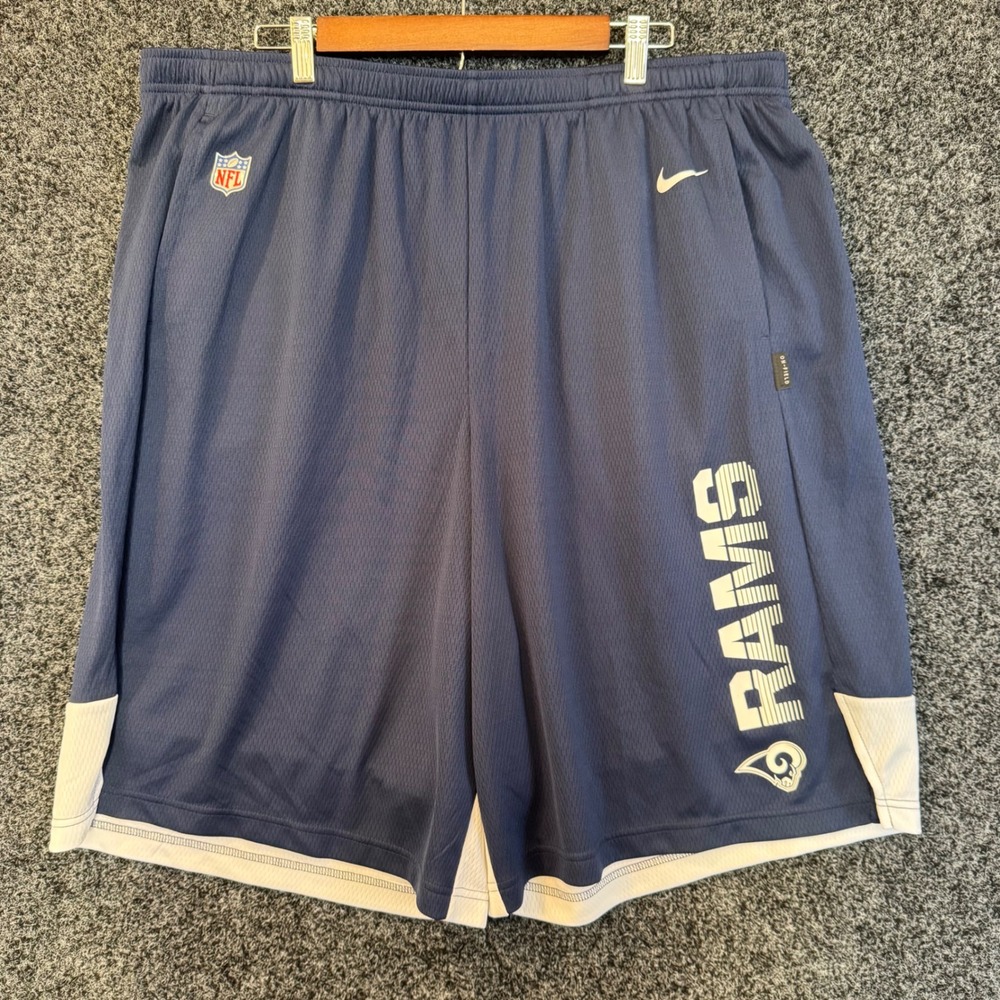 Nike‎ Los Angeles Rams NFL Men's 3XLT Navy Blue Athletic Shorts On Field
